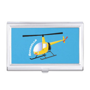 Cute yellow happy cartoon helicopter business card holder
