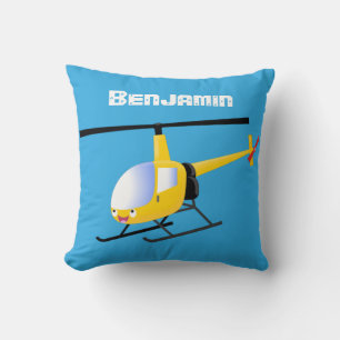 Cute yellow happy cartoon helicopter cushion