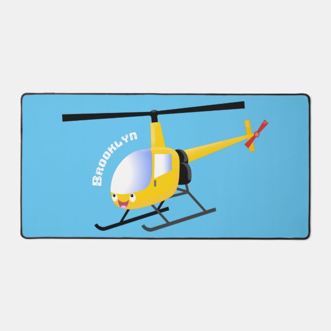 Cute yellow happy cartoon helicopter desk mat (Front)