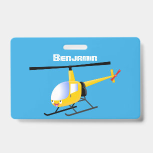 Cute yellow happy cartoon helicopter ID badge