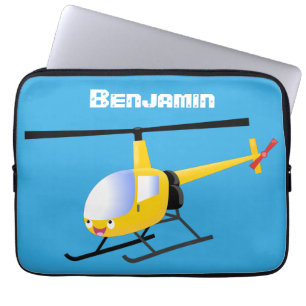 Cute yellow happy cartoon helicopter laptop sleeve