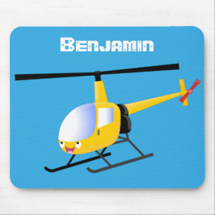 Cute yellow happy cartoon helicopter mouse pad