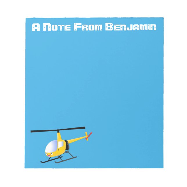 Cute yellow happy cartoon helicopter notepad (Front)