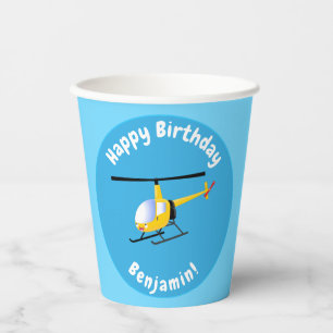 Cute yellow happy cartoon helicopter paper cups