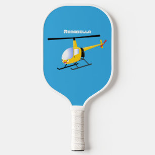 Cute yellow happy cartoon helicopter pickleball paddle