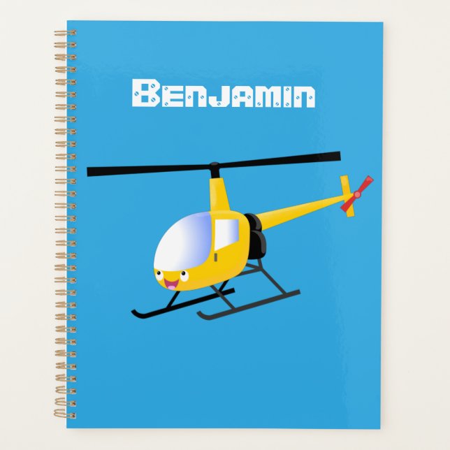 Cute yellow happy cartoon helicopter planner (Front)