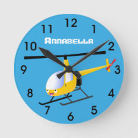 Cute yellow happy cartoon helicopter