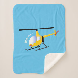 Cute yellow happy cartoon helicopter  sherpa blanket