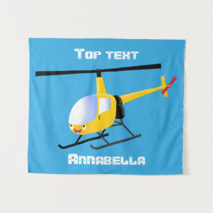 Cute yellow happy cartoon helicopter tapestry