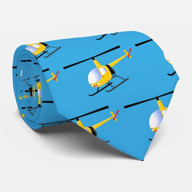 Cute yellow happy cartoon helicopter tie (Rolled)