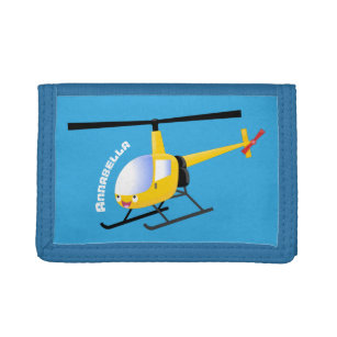 Cute yellow happy cartoon helicopter trifold wallet