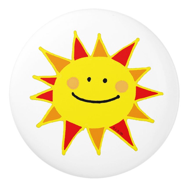 cute yellow happy sun cartoon ceramic knob (Front)