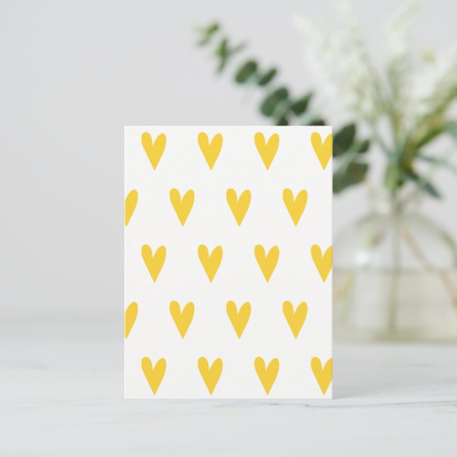 Cute Yellow Hearts Pattern Postcard (Standing Front)