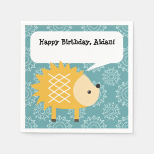 Cute Yellow Hedgehog Personalised Party Napkins