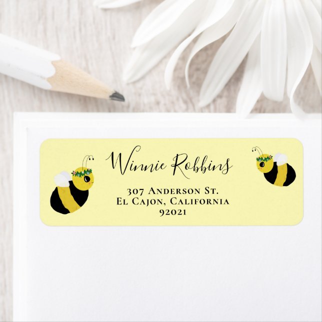 Cute Yellow Honey Bee Baby Shower Return Address (Insitu)