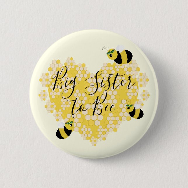 Cute Yellow Honeycomb Heart Big Sister to Bee  6 Cm Round Badge (Front)