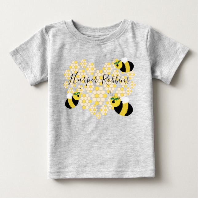 Cute Yellow Honeycomb Heart Honey Bee Baby Gift T-Shirt (Front)