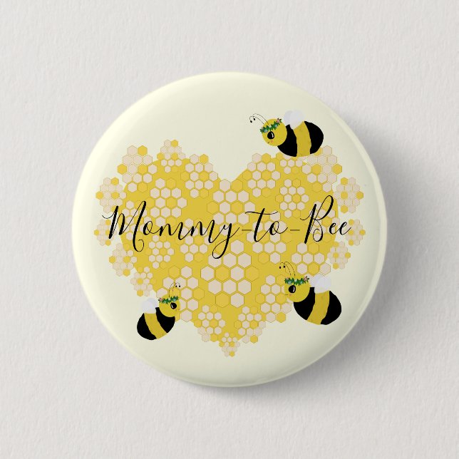 Cute Yellow Honeycomb Heart Mum to Bee Baby Shower 6 Cm Round Badge (Front)