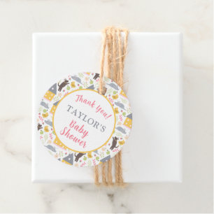 Cute Yellow House Puppy Bird Baby Shower Favour Tags