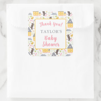 Cute Yellow House Puppy Bird Baby Shower Square Sticker