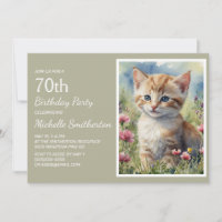 Cute Yellow Kitten Watercolor 70th Birthday