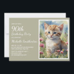 Cute Yellow Kitten Watercolor 90th Birthday Invitation<br><div class="desc">Cute yellow/orange kitten watercolor painting 90th birthday party invitation for women. This card can be designed for anyone of any age. Contact me for assistance with your customisation or to request additional matching or coordinating products for your celebration.</div>