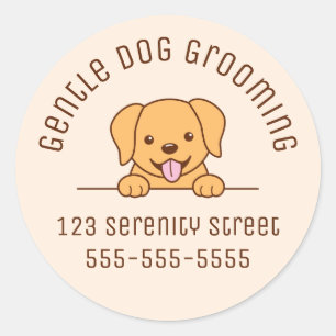Cute Yellow Lab Dog Peeking Custom Text Beige Classic Round Sticker