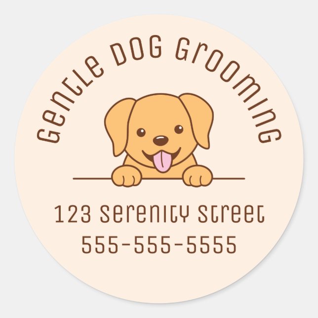 Cute Yellow Lab Dog Peeking Custom Text Beige Classic Round Sticker (Front)