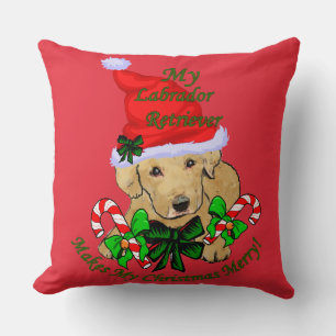 Cute Yellow Lab Puppy Christmas Cushion