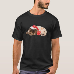 Cute Yellow Lab Puppy Kitten Santa Hat Christmas L T-Shirt