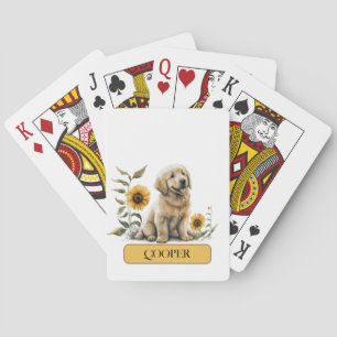 Cute Yellow Lab Puppy with Sunflowers, Personalise Playing Cards