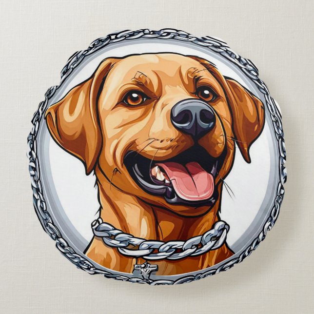 Cute yellow labrador round cushion (Front)