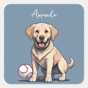Cute Yellow Labrador with Baseball Ball Square Sticker