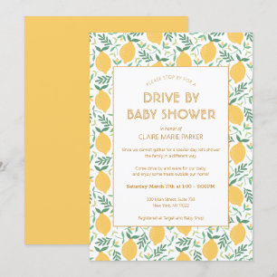 Cute Yellow Lemon Foliage Drive By Baby Shower Invitation