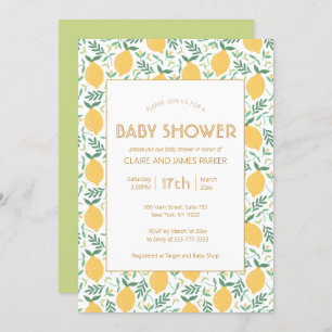 Cute Yellow Lemon Fruit Foliage Baby Shower Invitation