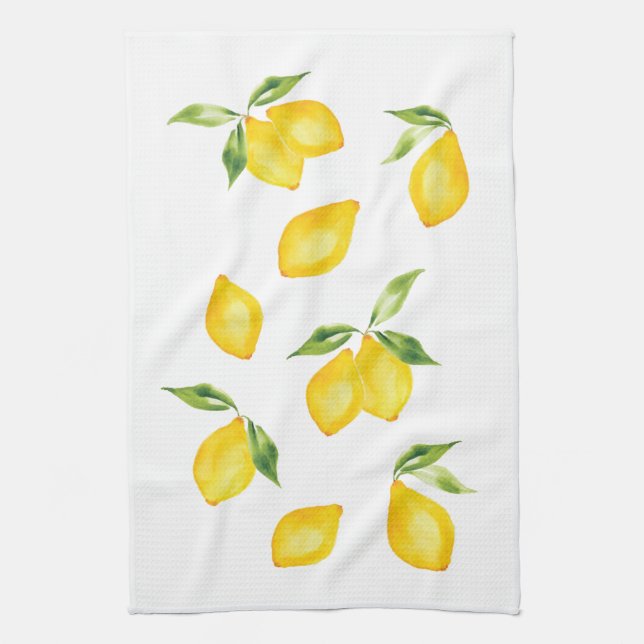 Cute yellow lemon watercolor fruit tea towel (Vertical)