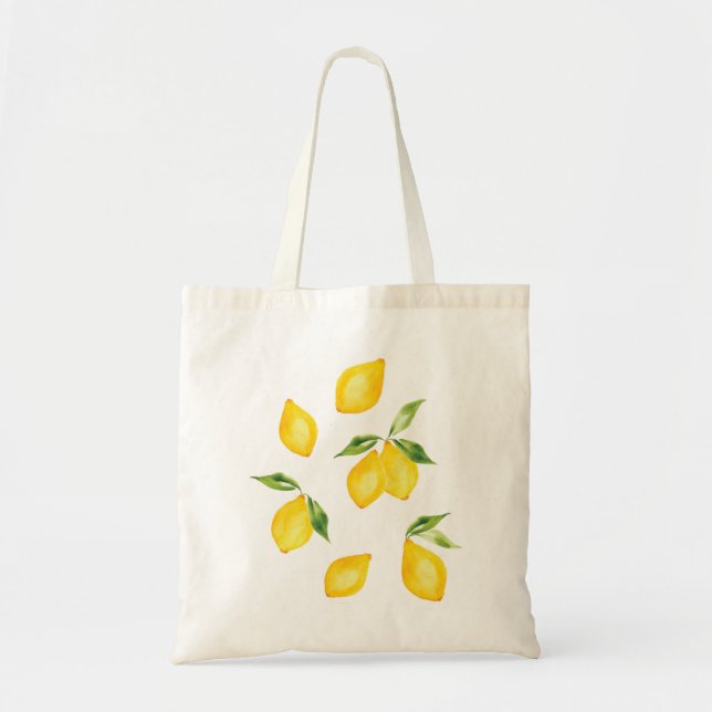Cute yellow lemon watercolor fruit tote bag (Front)