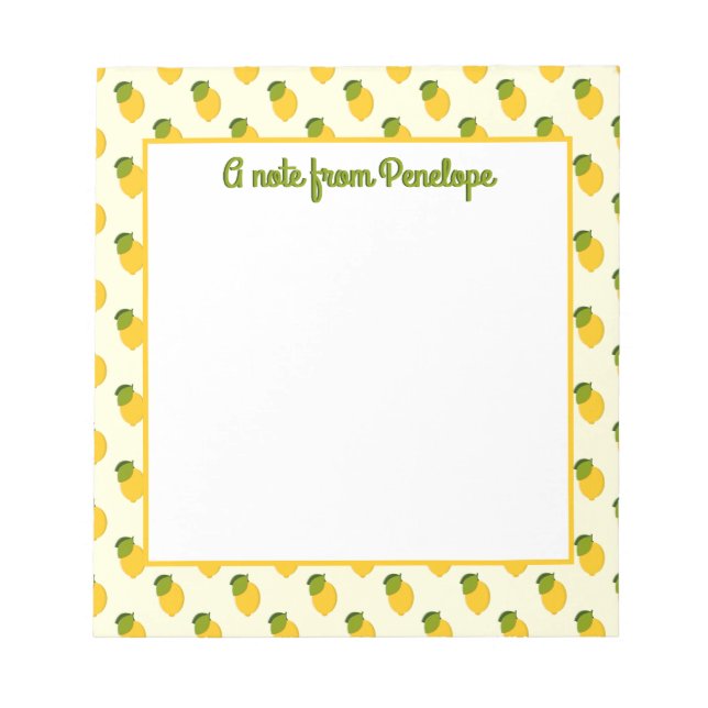 Cute Yellow Lemons Citrus Fruit Pattern with Name Notepad (Front)
