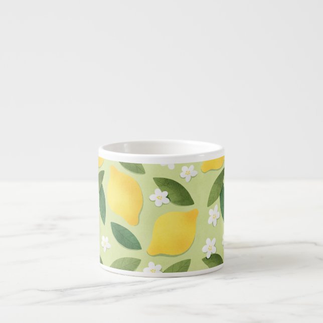 Cute yellow lemons, white flowers and green leaves espresso cup (Front)