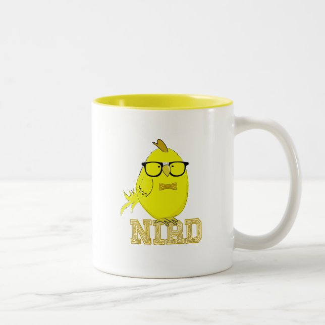 Cute Yellow Nerd Bird Two-Tone Coffee Mug (Right)