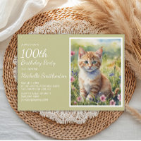 Cute Yellow Orange Cat Watercolor 100th Birthday