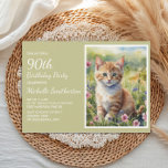 Cute Yellow Orange Cat Watercolor 90th Birthday Invitation<br><div class="desc">Cute yellow/orange cat/kitten watercolor painting 90th birthday party invitation for women. This card can be designed for anyone of any age. Contact me for assistance with your customisation or to request additional matching or coordinating products for your celebration.</div>