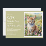 Cute Yellow Orange Cat Watercolor 90th Birthday Invitation<br><div class="desc">Cute yellow/orange cat/kitten watercolor painting 90th birthday party invitation for women. This card can be designed for anyone of any age. Contact me for assistance with your customisation or to request additional matching or coordinating products for your celebration.</div>