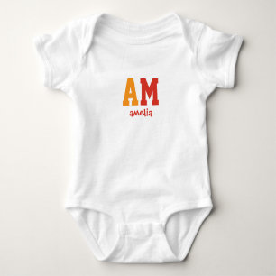 Cute yellow &orange custom name text monogram  baby bodysuit