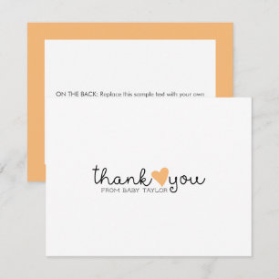 Cute Yellow Orange Heart Boy Baby Shower Thank You Card