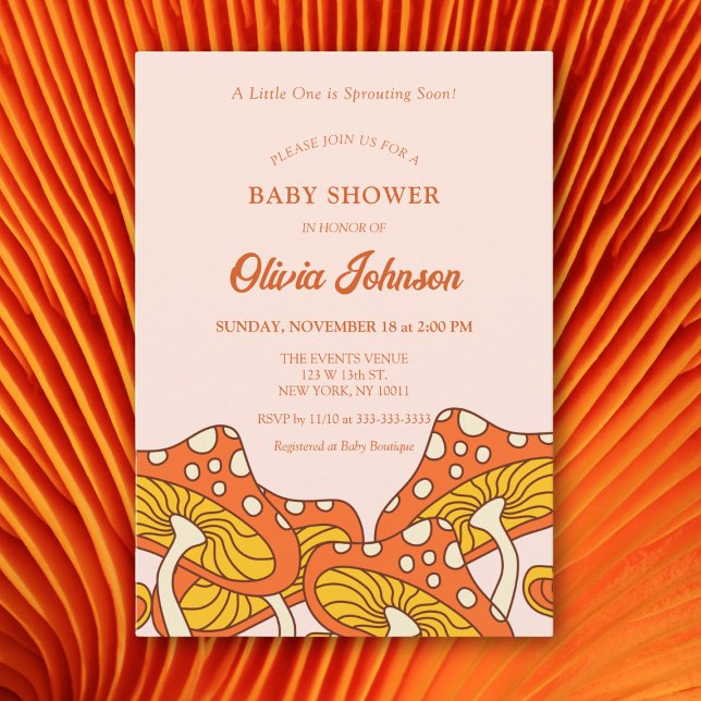 Cute Yellow Orange Mushroom Theme Baby Shower Invitation (Creator Uploaded)