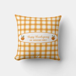 Cute Yellow Orange Plaid Pumpkins Thanksgiving  Cushion