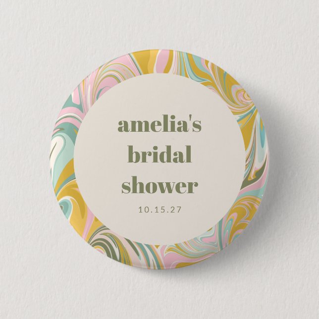 Cute Yellow Pastel Abstract Custom Bridal Shower 6 Cm Round Badge (Front)