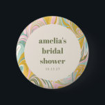 Cute Yellow Pastel Abstract Custom Bridal Shower 6 Cm Round Badge<br><div class="desc">Cute Modern Aesthetic Yellow,  Sage,  and Pink Pastel Pretty Abstract Swirl Custom Bridal Shower Button</div>