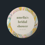 Cute Yellow Pastel Abstract Custom Bridal Shower 6 Cm Round Badge<br><div class="desc">Cute Modern Aesthetic Yellow,  Sage,  and Pink Pastel Pretty Abstract Swirl Custom Bridal Shower Button</div>